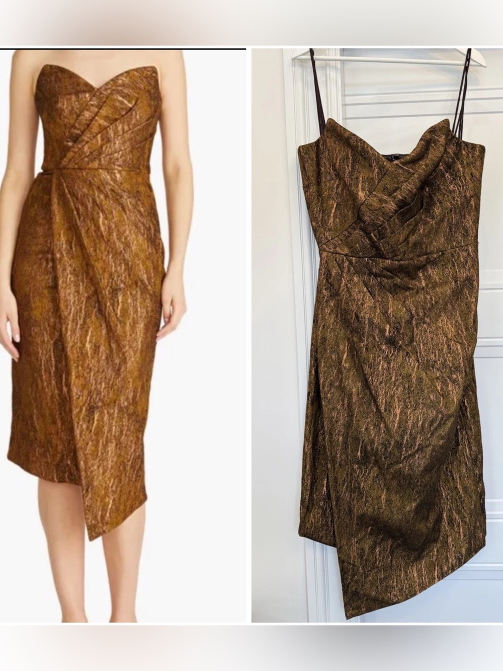 NWT THEIA MARCY STRAPLESS DRESS GOLD NECTAR 16 $695 COCKTAIL BRONZE